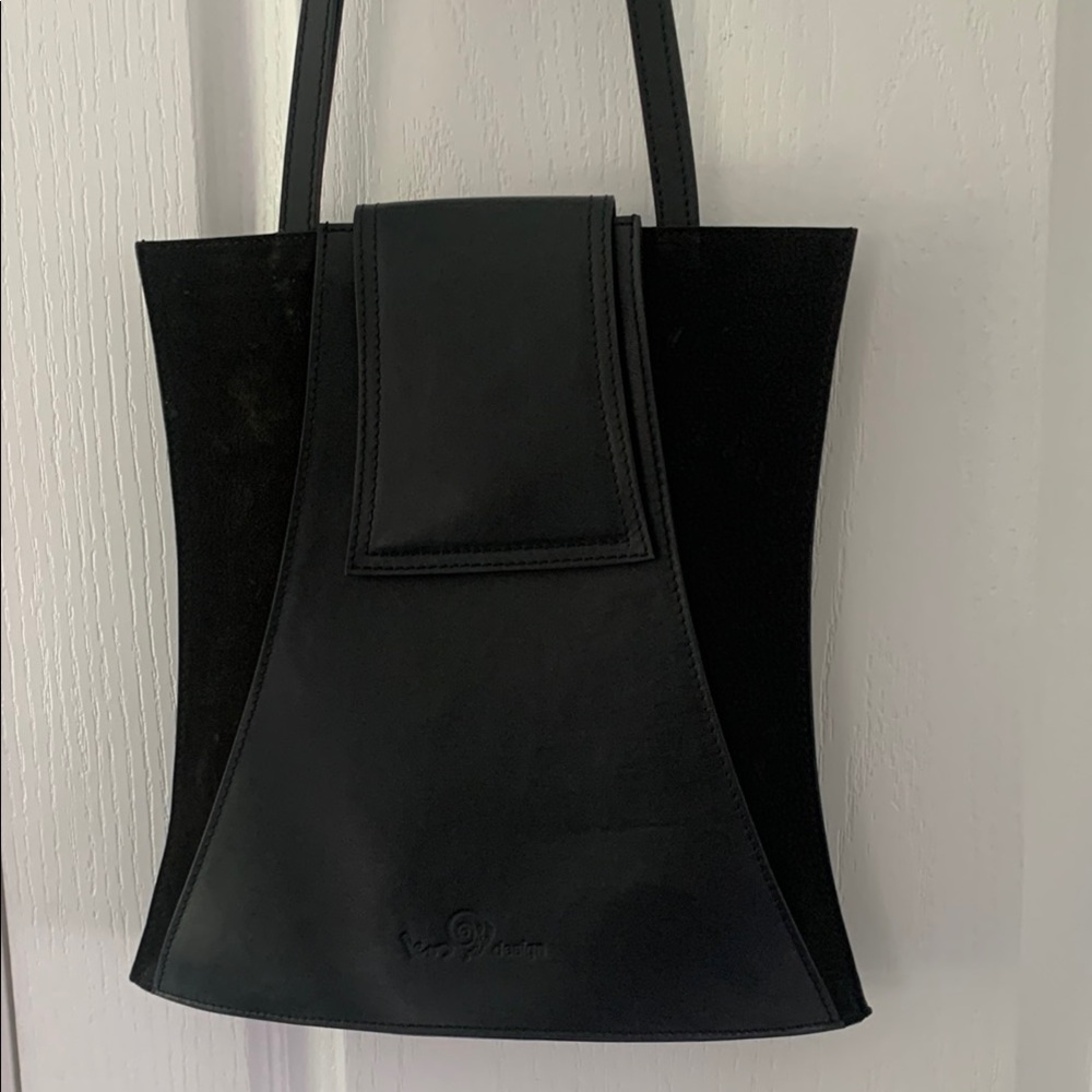 Kos Design black leather bag two tone color block solid color shoulder suede‎